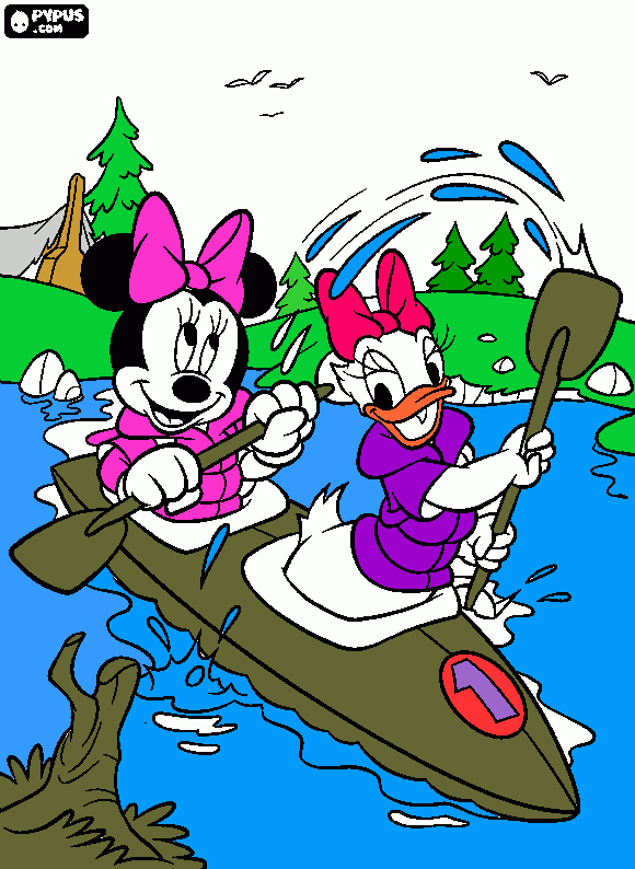 για ζωγραφικήMinnie Mouse paddling ενα κανο με το φιλο της Daisy