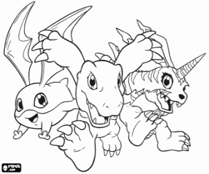 για ζωγραφική Digimon: Patamon, Agumon και Gabumon