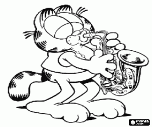 για ζωγραφική Garfield η γάτα παίζει τρομπέτα