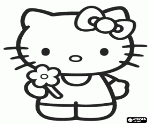 για ζωγραφική Hello Kitty με ένα λουλούδι στο χέρι