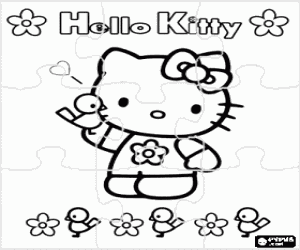 για ζωγραφική Hello Kitty με λουλούδια παζλ