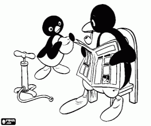 για ζωγραφική Pingu με μια μπάλα και ο πατέρας του