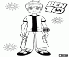 Ben 10 και το Omnitrix, με τρεις ήλιους και το λογότυπο του Ben 10 του