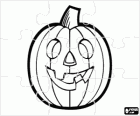 Παζλ Jack-O'-φανάρι ή Jack O'Lantern, Χάλοουϊν σκαλιστά συνήθως κολοκύθα με ένα τερατώδες πρόσωπο φωτισμένο μέσα σε ένα κερί