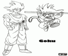Goku παιδί άλμα και Goku ενηλίκων, ενός ανθρώπου με ουρά πιθήκου
