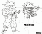Dragon Ball παζλ. Παζλ του Goku παιδί άλμα και Goku ενηλίκων, έναν άνθρωπο με ουρά πιθήκου