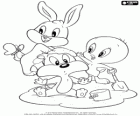 Baby Looney Tunes παίζουν στην άμμο. Μωρό Bugs Bunny, Tweety μωρό και μωρό Sylvester
