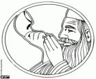 Ο άνθρωπος που παίζει η shofar. Ανεμος μουσικό όργανο τυπικά από εβραϊκή αργίες