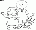 Caillou με την νεώτερη αδελφή Rosie και του γάτα Gilbert. Caillou είναι μια πολύ υπεύθυνη παιδί ποιος νοιάζεται πολύ για τη μικρή του αδελφή και τη γάτα