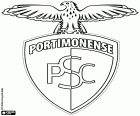 Ασπίδα της το Πορτιμονένσε ΣΚ, Portimonense Sporting Clube, αθλητικό σωματείο με έδρα το Portimão, τουριστική πόλη με την ακτή του Ατλαντικού Ωκεανού με τον νότο της Πορτογαλίας, στην περιοχή φάρο, στην περιοχή Algarve