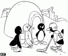 Ο πιγκουίνος Pingu και τους φίλους του κοντά το ιγκλού