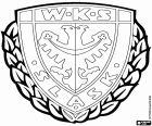 Ασπίδα του Σλασκ Βρότσλαβ, WKS Śląsk Wrocław, Wrocławski Klub Sportowy Śląsk Wrocław SA, η ποδοσφαιρική ομάδα που βασίζεται στο Βρότσλαβ, πόλη στις όχθες του ποταμού Όντερ και πρωτεύουσα της Κάτω Σιλεσίας Βοϊβοδάτο Κάτω Σιλεσία