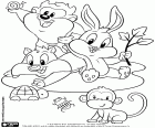 Τρεις χαρακτήρες Baby Looney Tunes παιχνίδι με άλλα μικρά ζώα, ένας πίθηκος, μια χελώνα, ένα σκαθάρι και ένα σαλιγκάρι