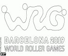 Το λογότυπο της World Roller Games Βαρκελώνης 2019. Έντεκα παγκόσμιο πρωτάθλημα σπορ σε μικρό τροχό στη Βαρκελώνη και άλλες πόλεις Καταλανικά Μπιλανόβα ι λα Ζελτρού, Σαν Κουγάτ δελ Μπαλιές, Τεράσα και Mollet del Vallès από 4-14 Ιουλίου του 2019