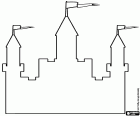 Το περίγραμμα ενός μεγάλου κάστρου με τρεις πύργους με τις σημαίες στην κορυφή