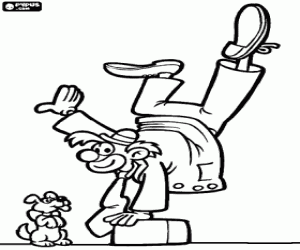 για ζωγραφική Ένα κλόουν ακροβάτης και ένα κουτάβι