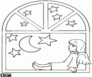 για ζωγραφική Ένας άγγελος των Χριστουγέννων στο παράθυρο