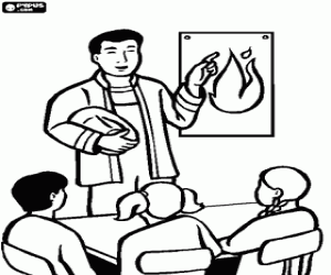 για ζωγραφική Ένας πυροσβέστης με τα παιδιά του σχολείου