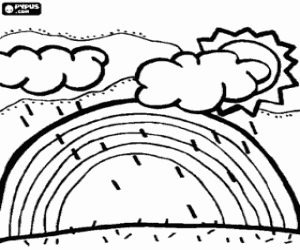 για ζωγραφική Ήλιος, σύννεφα, βροχή και ουράνιο τόξο