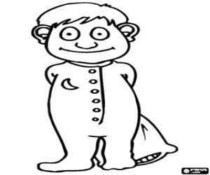 για ζωγραφική Αγόρι στο πιτζάμες με ένα μαξιλάρι