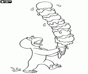 για ζωγραφική Γιώργος τον πίθηκο με ένα παγωτό