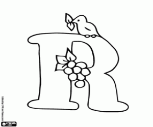 για ζωγραφική Γράμμα R, ένα πουλί και φρούτα