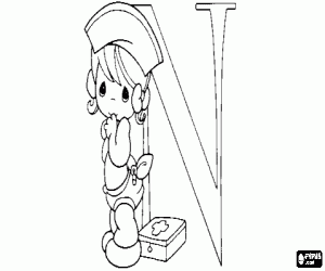 για ζωγραφική Γράμμα Ν με μια νοσοκόμα μωρό