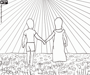 για ζωγραφική Δύο παιδιά να απολαμβάνουν την άνοιξη