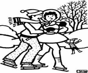 για ζωγραφική Ζευγάρι πατινάζ στην παγωμένη λίμνη