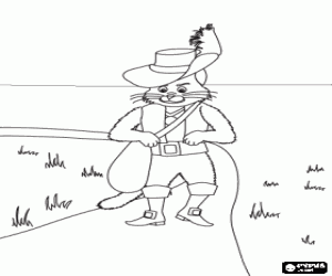 για ζωγραφική Η γάτα με τις μπότες και την τσάντα