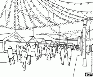 για ζωγραφική Η σκηνή του μια Χριστουγεννιάτικη αγορά