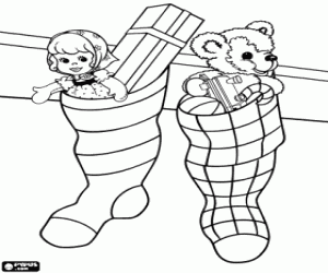 για ζωγραφική Κάλτσες κρέμασε με τα δώρα Χριστουγέννων