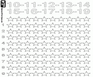 για ζωγραφική Καταμέτρηση αστέρια από 10 έως 19