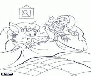 για ζωγραφική Κοκκινοσκουφίτσα με την ανθοδέσμη