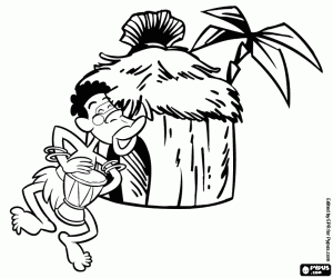 για ζωγραφική Μια αφρικανική άνθρωπος και μια καλύβα