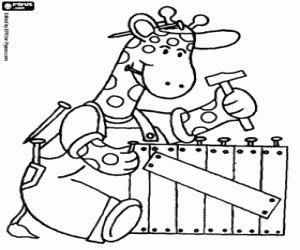 για ζωγραφική Μια καμηλοπάρδαλη ως ξυλουργός