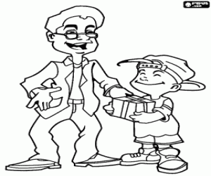 για ζωγραφική Μπαμπάς που λαμβάνουν ένα δώρο από τον γιο του