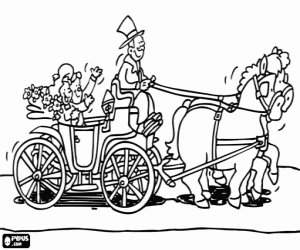 για ζωγραφική Νύφη και γαμπρός με άμαξα με άλογα