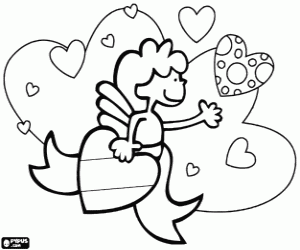 για ζωγραφική Ο άγγελος της αγάπης μεταξύ καρδιές