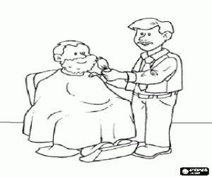 για ζωγραφική Ο κουρέας ξυρίζει πελάτη