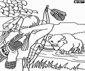 για ζωγραφική Ο κυνηγός με την πλώρη και μια bison