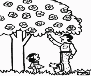 για ζωγραφική Ο πατέρας, κόρη και ένα ανθίζοντας δέντρο