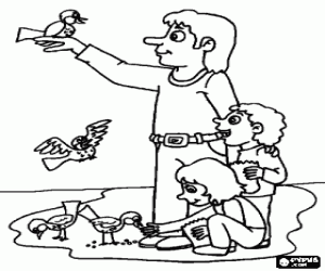 για ζωγραφική Ο πατέρας με τους γιους του στο πάρκο