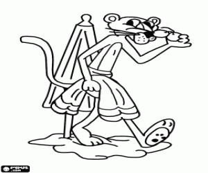 για ζωγραφική Ο ροζ πάνθηρας απολαμβάνοντας την παραλία