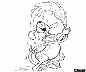 για ζωγραφική Ο σκύλος παίζει με το νερό