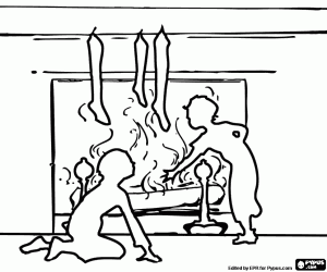 για ζωγραφική Οπίσθιου φωτισμού με τζάκι και παιδιά