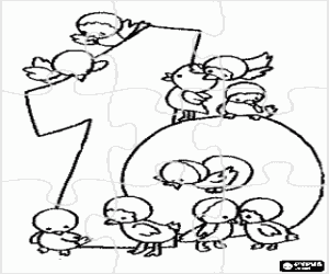 για ζωγραφική Παζλ αριθμό δέκα και πουλιών