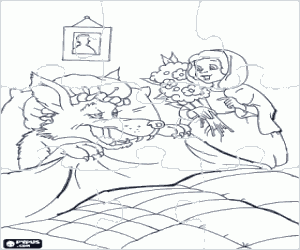 για ζωγραφική Παζλ του Κοκκινοσκουφίτσα και το μπουκέτο λουλούδια