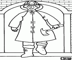 για ζωγραφική Πυροσβέστης με τσεκούρι και ένα κτίριο