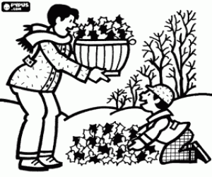 για ζωγραφική Συλλογή των ξηρών φύλλων το φθινόπωρο